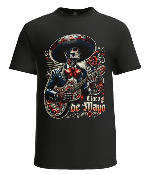 Black Cinco De Mayo Mariachi Skeleton T-shirt Design