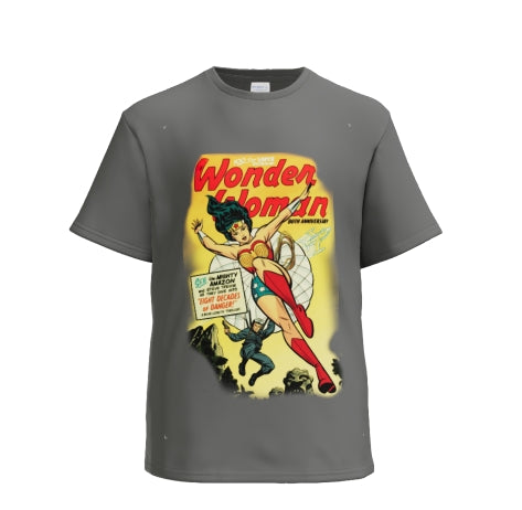 Vintage Comic Book "Wonder Woman & Parachuting gunman" T-Shirt Design