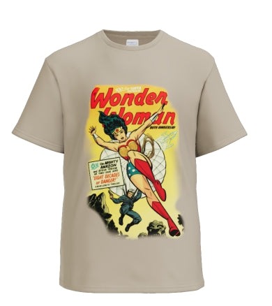 Vintage Comic Book "Wonder Woman & Parachuting gunman" T-Shirt Design